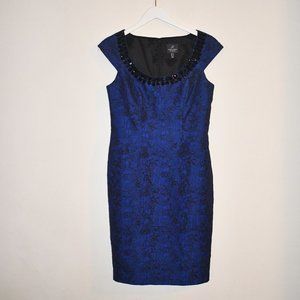 Adrianna Papell Blue & Black Dress with Beaded Neckline Size 6